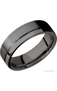 7 mm wide Flat with Off Center Accent Groove Tantalum Noir band.