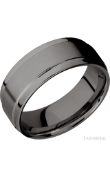 8 mm wide Flat Wide Grooved Edges Tantalum Noir band.
