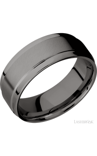 8 mm wide Flat Wide Grooved Edges Tantalum Noir band.