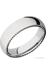 6 mm wide/Domed/14K White Gold band with two 1 mm Sidebraid inlays of 14K White Gold.