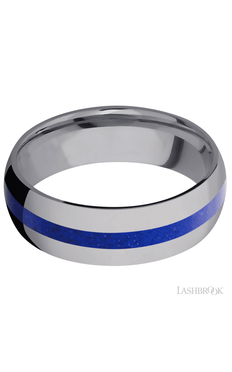 7 mm wide/Domed/Tantalum band with one 2 mm Centered inlay of Lapis.