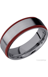 7 mm wide/Flat Grooved Edges/Tantalum band with two 1 mm Edge inlays of Crimson.