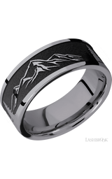 8 mm wide/Flat/Tantalum band with a laser carved Mountain 2 pattern.