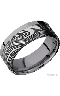 8 mm wide/Flat/Tantalum band with one 6 mm Off Center Edge inlay of Marble.