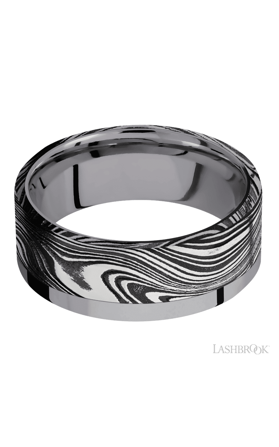 8 mm wide/Flat/Tantalum band with one 6 mm Off Center Edge inlay of Marble.