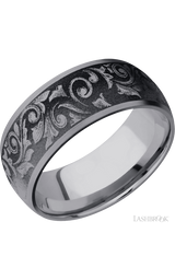 9 mm wide/Domed/Tantalum band with a laser carved Western Scroll pattern.