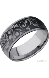 9 mm wide/Domed/Tantalum band with a laser carved Western Scroll pattern.