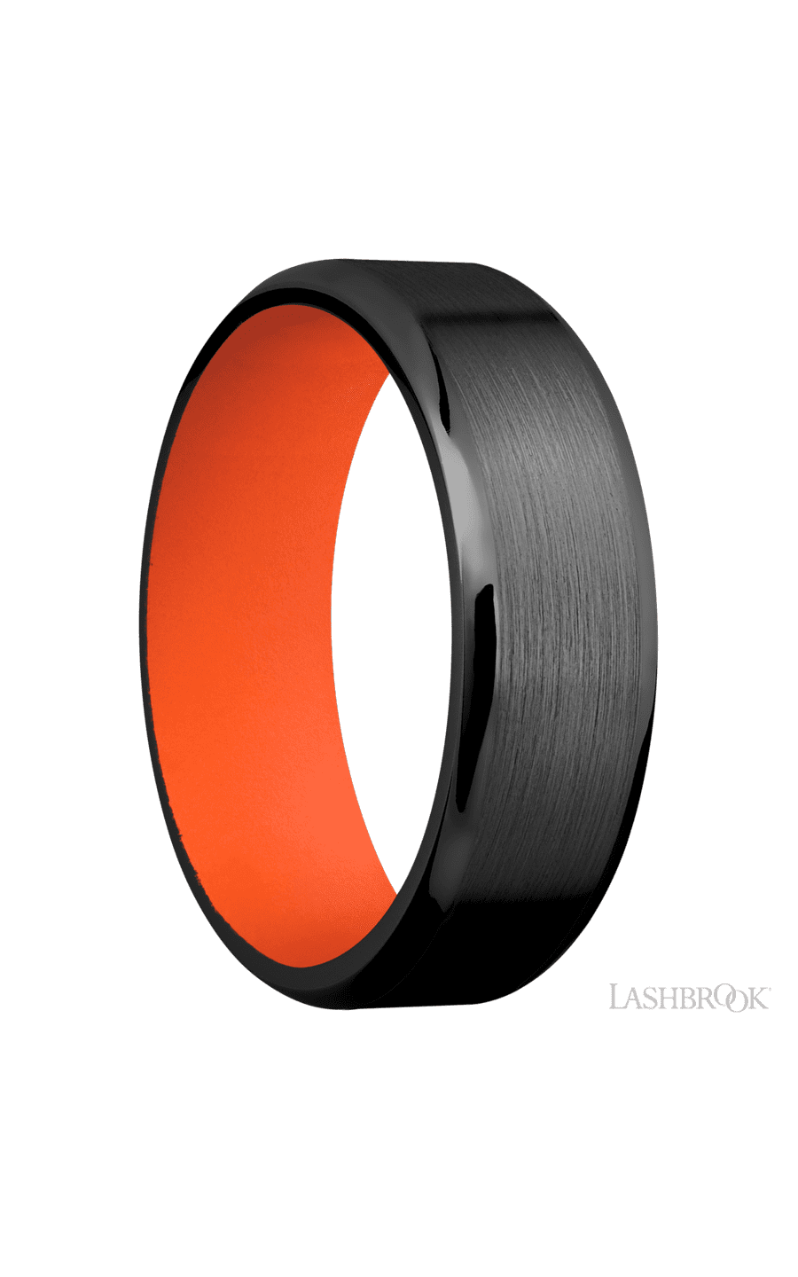 7 mm wide Beveled Zirconium band featuring a Hunter Orange sleeve.