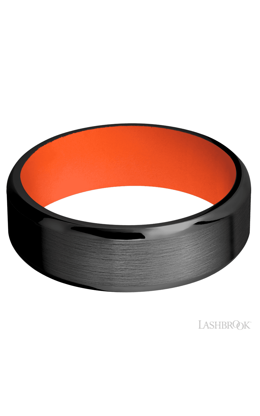 7 mm wide Beveled Zirconium band featuring a Hunter Orange sleeve.