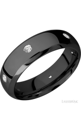 7 mm wide/Domed Bevel/Zirconium band with a 6X Even arrangement of .07 carat Round Diamond stones in a Flush setting.
