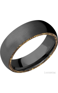 7 mm wide/Domed/Zirconium band with two 1 mm Side inlays of Alaskan Gold Nugget.