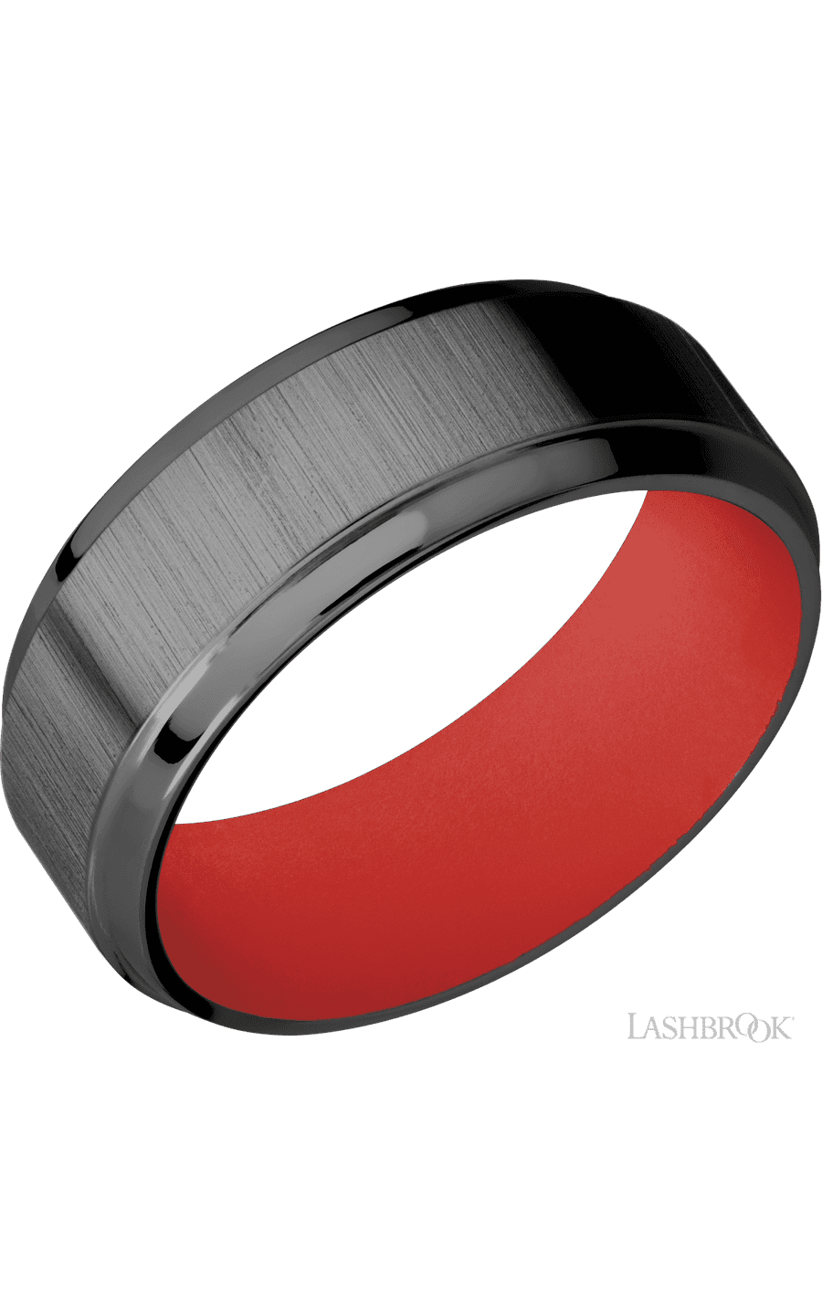 8 mm wide Stepped Bevel Zirconium band featuring a USMC Red sleeve.
