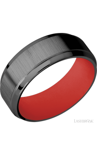 8 mm wide Stepped Bevel Zirconium band featuring a USMC Red sleeve.
