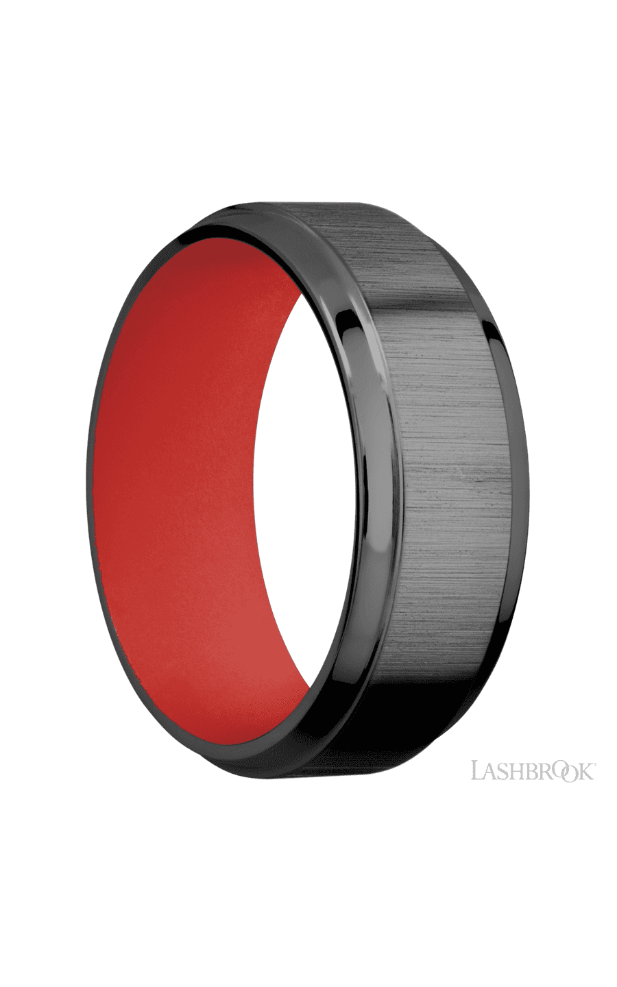 8 mm wide Stepped Bevel Zirconium band featuring a USMC Red sleeve.