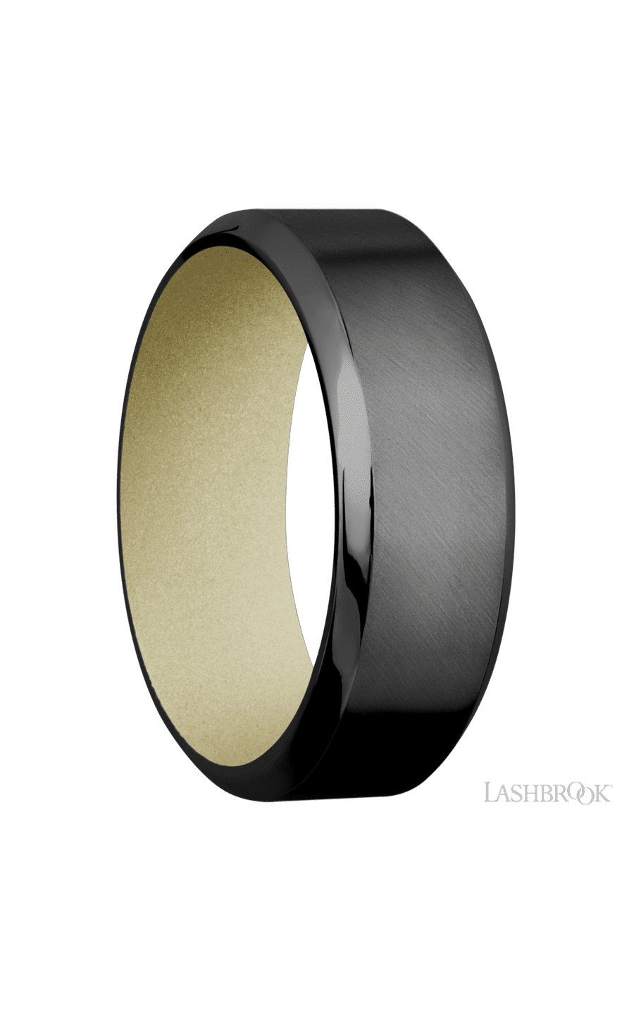 8 mm wide High Bevel Zirconium band featuring a Bright Nickel sleeve.