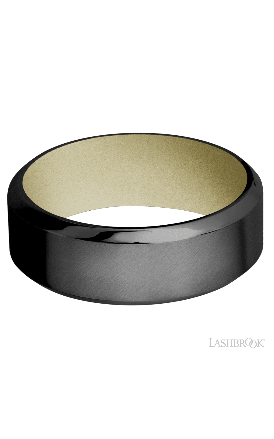 8 mm wide High Bevel Zirconium band featuring a Bright Nickel sleeve.