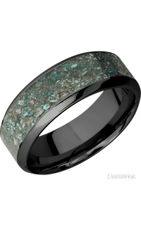8 mm wide/High Bevel/Zirconium band with one 5 mm Centered inlay of Ocean Jasper.