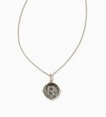 Letter R Silver Plated Disc Reversible Pendant in Black Mother of Pearl by Kendra Scott