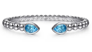 Sterling Silver Bujukan & Pear Shape 2.67cttw Blue Topaz Split Bangle Bracelet by Gabriel