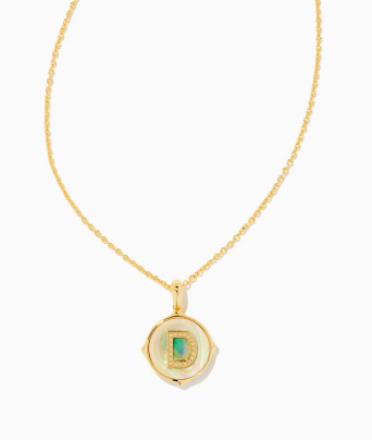 Letter D Gold Plated Disc Pendant in Iridescent Abalone by Kendra Scott