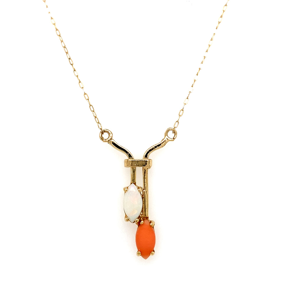 Estate Opal & Coral Lavalier Necklace