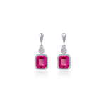 SS/PT 1.82cttw Simulated Diamond & Lab Grown Ruby Earrings