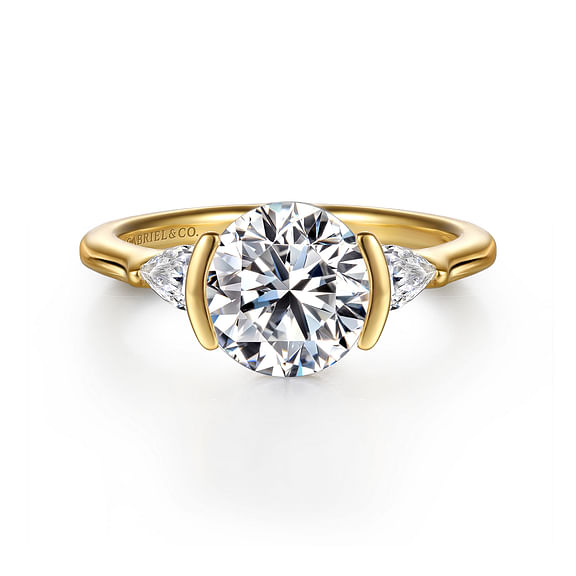 Alesandra - 14K Yellow Gold Half Bezel Round Three Stone Diamond Engagement Ring