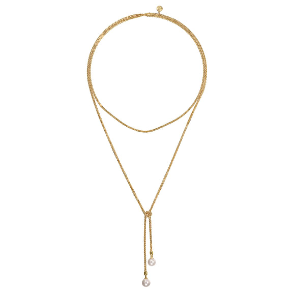14K Yellow Gold 1.52cttw Fresh Water Pearl Wrap Around & Tie Necklace by Gabriel