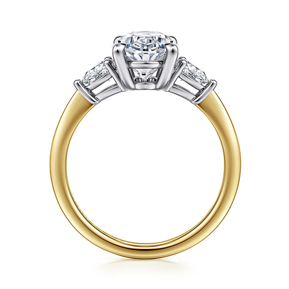 Sima - 14K White-Yellow Gold Oval Three Stone Diamond Engagement Ring