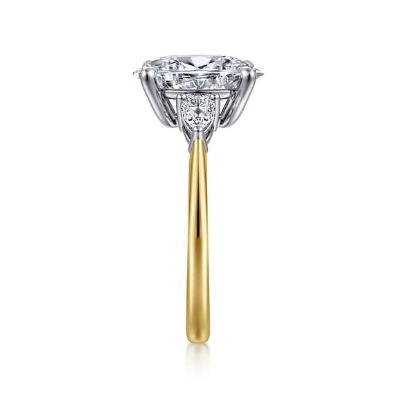 Sima - 14K White-Yellow Gold Oval Three Stone Diamond Engagement Ring