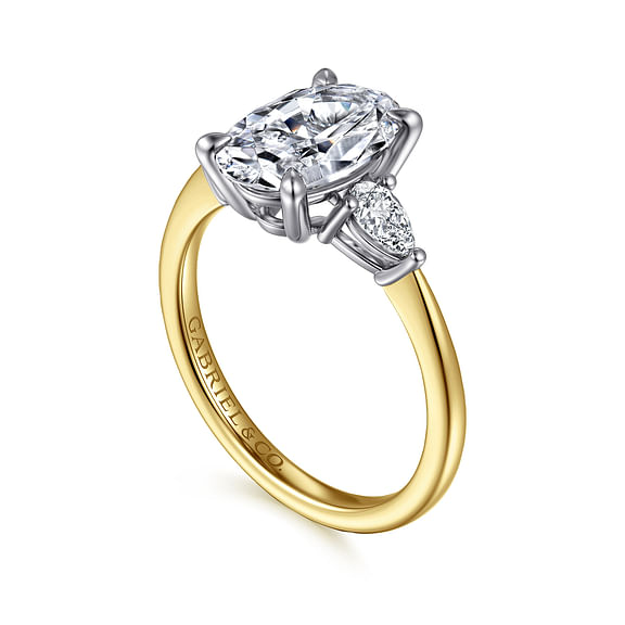 Sima - 14K White-Yellow Gold Oval Three Stone Diamond Engagement Ring