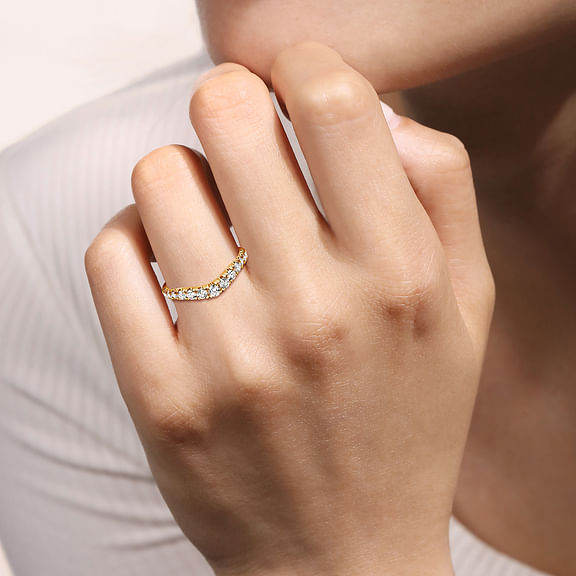 Curved 14K Yellow Gold 0.48cttw SI G-H Diamond Anniversary Band by Gabriel