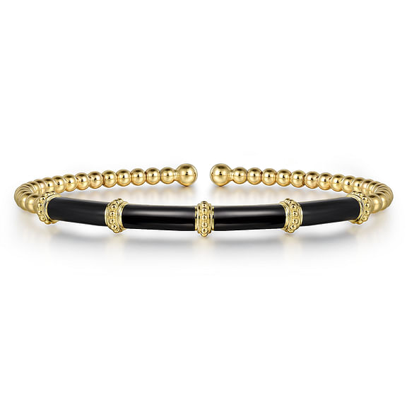 14K Yellow Gold Bujukan Beads Split Bangle with Black Enamel by Gabriel