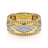 14K Yellow Gold Bujukan Diamond and Chevron Design Wide Band Ring