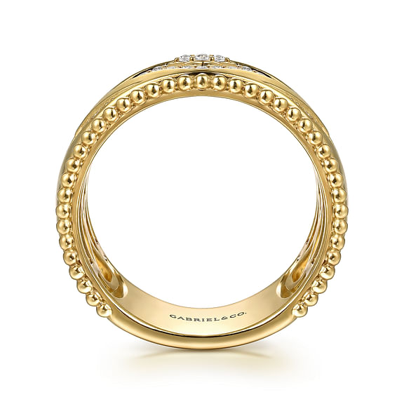 14K Yellow Gold Bujukan Diamond and Chevron Design Wide Band Ring