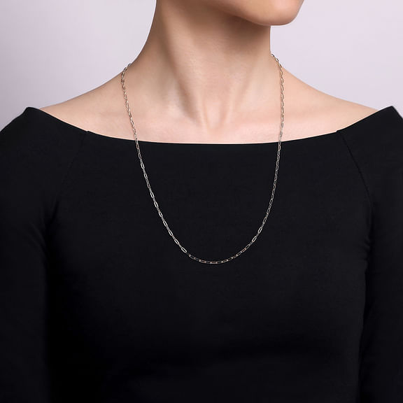 Sterling Silver Solid Paper Clip Chain Necklace
