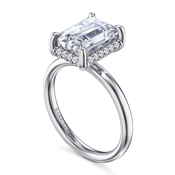Symphony - 14K White Gold Emerald Cut Hidden Halo Diamond Engagement Ring