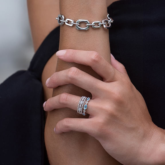 Sterling Silver Bujukan Blue Topaz Fashion Ladies Ring