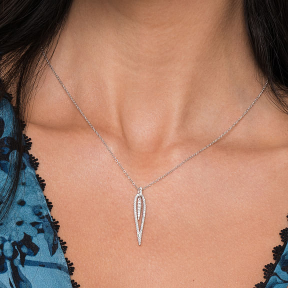 14K White Gold 0.35cttw SI IJ Diamond Open Teardrop Pendant Necklace by Gabriel
