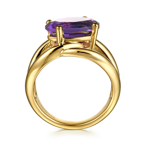 14K Yellow Gold Oval 3.81ct Amethyst Twist Ladies Ring by Gabriel & Co