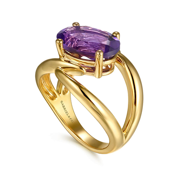 14K Yellow Gold Oval 3.81ct Amethyst Twist Ladies Ring by Gabriel & Co