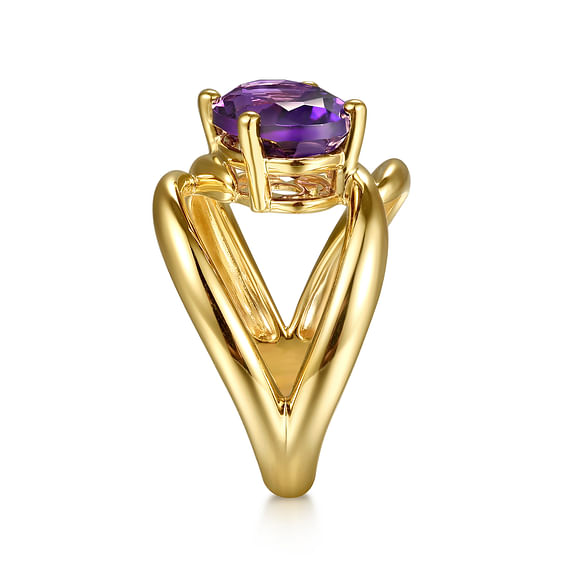 14K Yellow Gold Oval 3.81ct Amethyst Twist Ladies Ring by Gabriel & Co