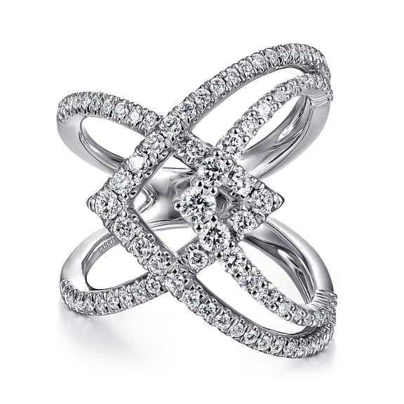 14K White Gold Wide Band Layered Diamond Ring