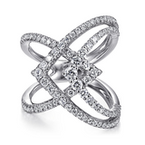 14K White Gold Wide Band Layered Diamond Ring