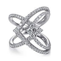 14K White Gold Wide Band Layered Diamond Ring