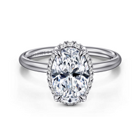 Seattle - 14K White Gold Oval Hidden Halo Diamond Engagement Ring