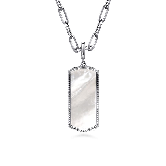 Sterling Silver 35mm Bujukan Dog Tag with Mother of Pearl Pendant by Gabriel