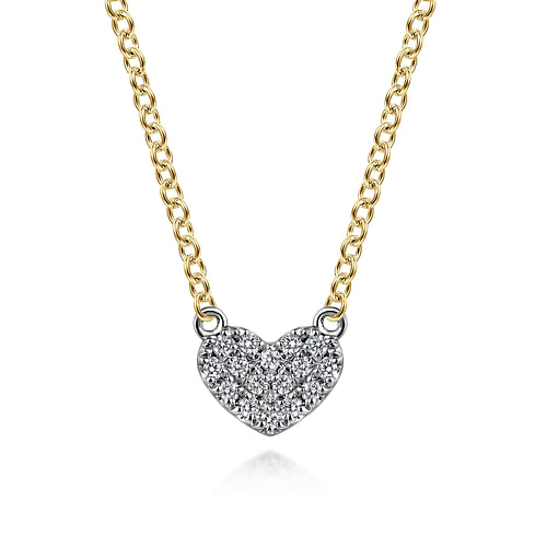 14K White & Yellow Gold Diamond Heart Pendant Necklace by Gabriel