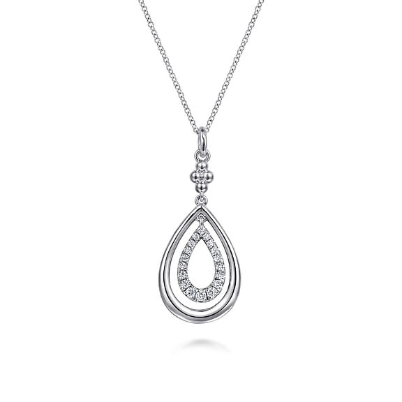 Sterling Silver White Sapphire Bujukan Pear Drop Pendant Necklace