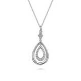 Sterling Silver White Sapphire Bujukan Pear Drop Pendant Necklace